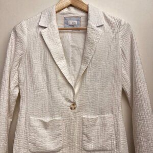ECRU Single Breasted Womens Lightweight Summer Blazer Puckered White Sz XS